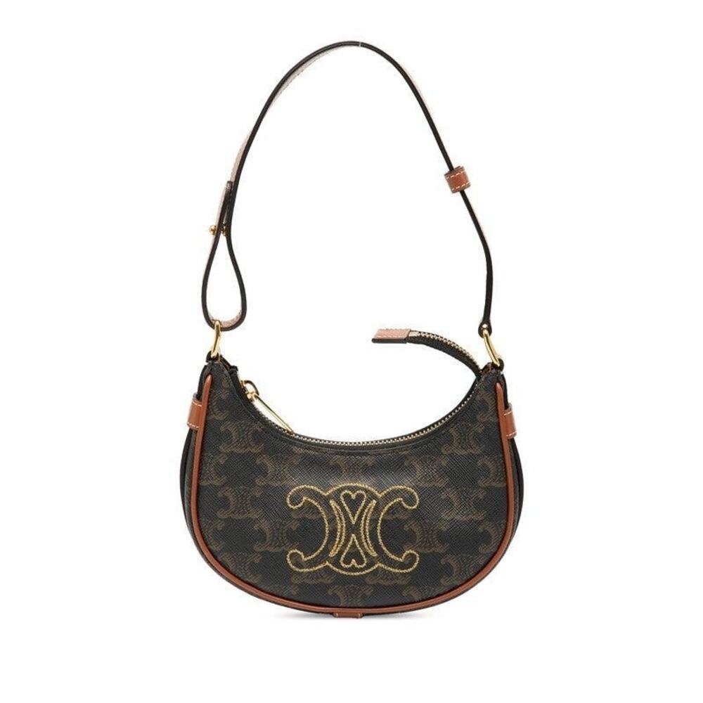 Celine Coated Canvas Triomphe Mini Handbag Brown